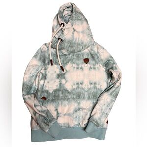 Wanakome Green and White Hoodie. XL. Cowl neck. Thick rope tie. Brown accents